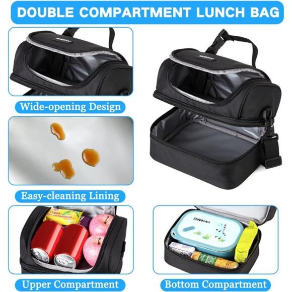 Lunch Box Bag Men, Insulated Two Compartments Bento Cooler Bags for Adults/Women - Picture 3 of 8